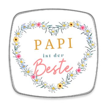 Papi ist der Beste! Niedlicher Blumenkranz - Viereckiger Kühlschrankmagnet - Weiß - Vorne
