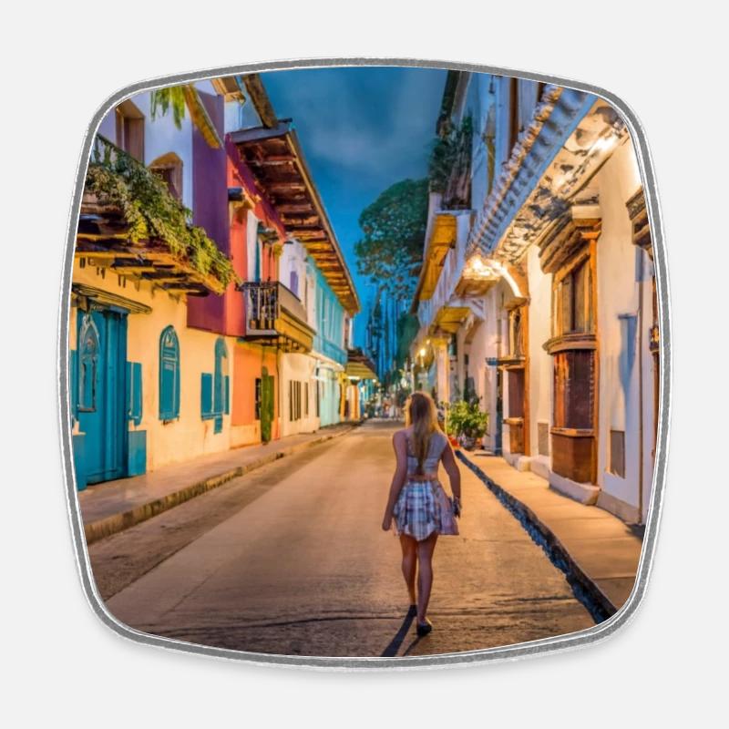 Cartagena at night - Square fridge magnet - white