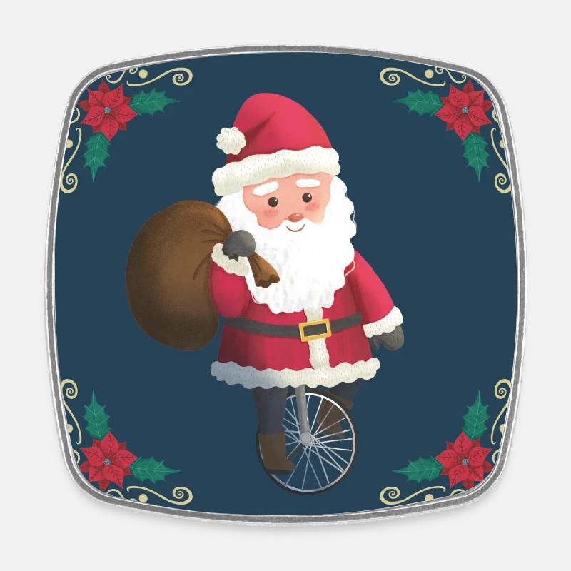 St. Nicholas / Santa Claus on a unicycle - Square fridge magnet - white