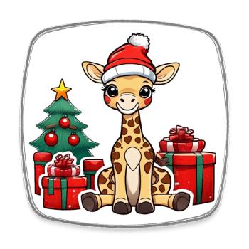Cute baby giraffe with santa hat - Square fridge magnet - white - Front