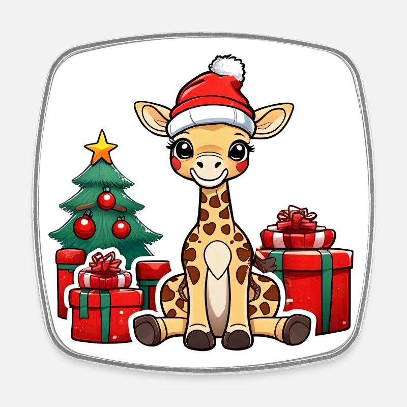 Mignon bébé girafe avec bonnet de père Noël - Magnet carré - blanc