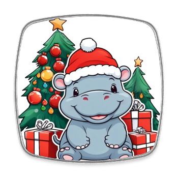 Niedliches Baby Nilpferd mit Weihnachtsmütze - Viereckiger Kühlschrankmagnet - Weiß - Vorne