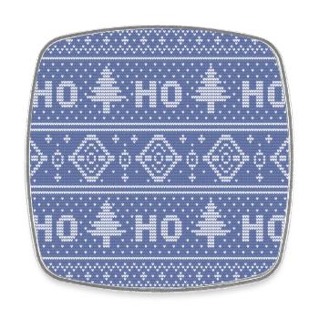 HO HO HO Dusty Blue Ugly Sweater Christmas Pine - Square fridge magnet - white - Front