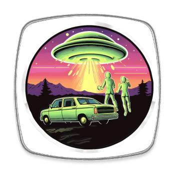 Pop Art Ufo Sichtung 80s Retro Style - Viereckiger Kühlschrankmagnet - Weiß - Vorne