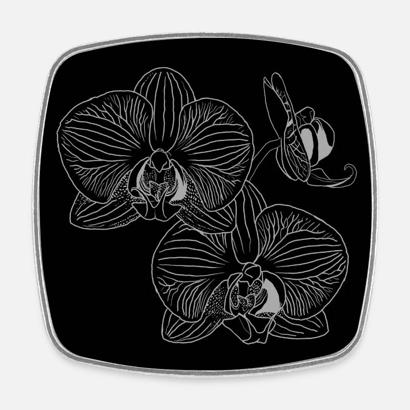Orchidée noire avec fond - Magnet carré - blanc