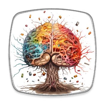Cerveau astucieux coloré comme un arbre - TDAH Autisme - Magnet carré - blanc - Devant