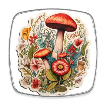 Boho Kunst mit Pilzen und Blumen - Viereckiger Kühlschrankmagnet - Weiß - Vorne