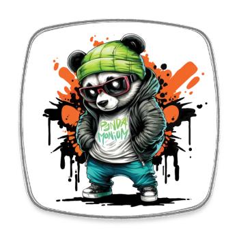 Cool Panda mit grüner Mütze Skater Style für Kids - Viereckiger Kühlschrankmagnet - Weiß - Vorne