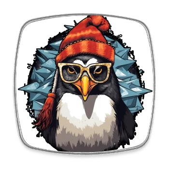 Cooler Santa Weihnachts Pinguin mit Mütze - Viereckiger Kühlschrankmagnet - Weiß - Vorne
