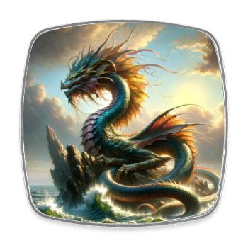 Dragon sur rocher dans la mer - Magnet carré - blanc - Devant