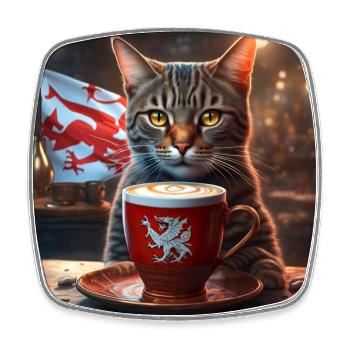 Welsh Coffee Cat - Square fridge magnet - white - Front