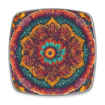 colorful floral mandala pyschedelic design - Square fridge magnet - white - Front