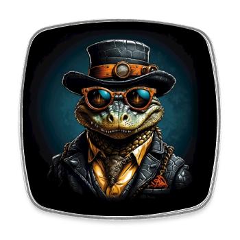 Alligator cool avec chapeau, lunettes de soleil et costume - Magnet carré - blanc - Devant