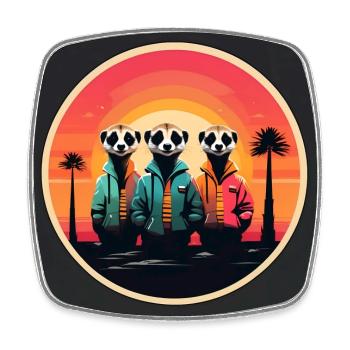 Funny meerkat family in hiking outfit - Square fridge magnet - white - Front