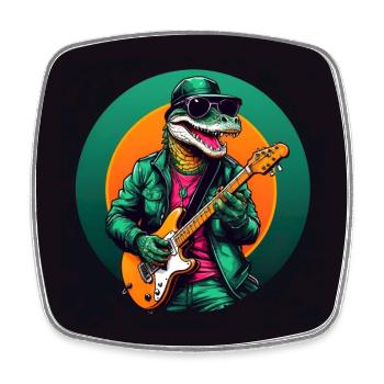 Cooles Krokodil mit Sonnenbrille spielt E-Gitarre - Viereckiger Kühlschrankmagnet - Weiß - Vorne
