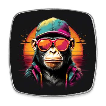 Chimpanzé cool avec lunettes de soleil et casquette - Magnet carré - blanc - Devant