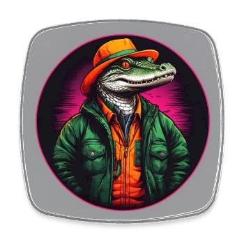 Crocodile alligator coloré avec lunettes de soleil et chapeau - Magnet carré - blanc - Devant