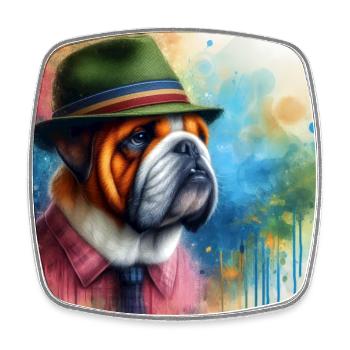Old English Bulldog Splash Art - Square fridge magnet - white - Front