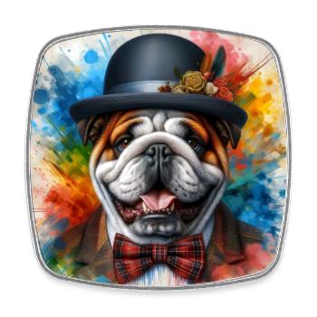 English Bulldog Splash Art - Square fridge magnet - white - Front