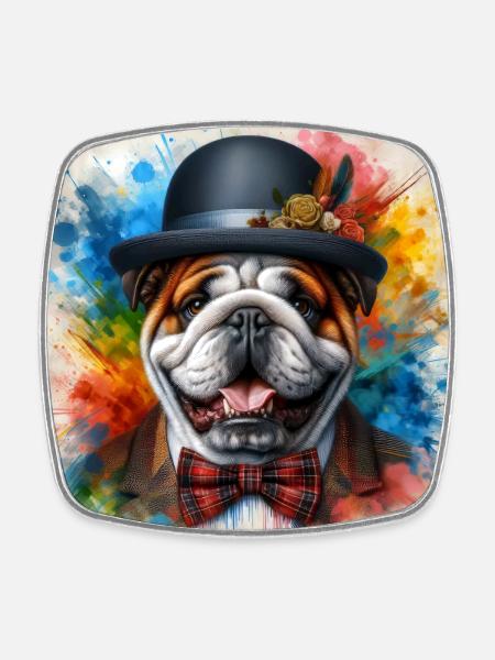 Bouledogue anglais Splash Art - Magnet carré - blanc