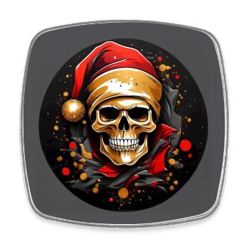 Frohe Weihnacht Skull mit Nikolausmütze - Viereckiger Kühlschrankmagnet - Weiß - Vorne