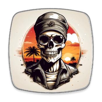 Skull in outdoor clothing and with turban - Square fridge magnet - white - Front
