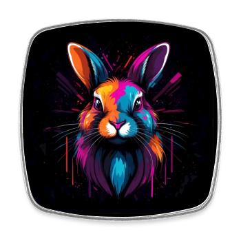 Bright colorful rabbit portrait - Square fridge magnet - white - Front