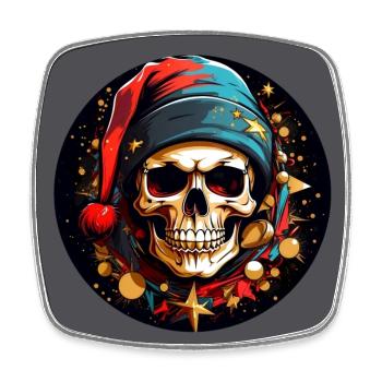 Frohe Weihnacht mit Skull mit Nikolausmütze - Viereckiger Kühlschrankmagnet - Weiß - Vorne