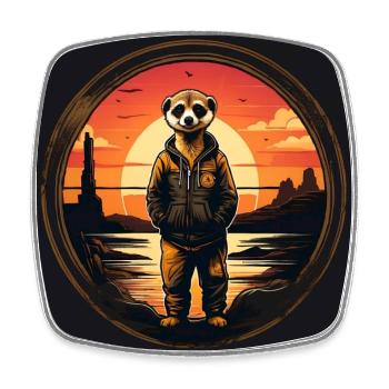 Suricate en look décontracté au coucher du soleil - Magnet carré - blanc - Devant