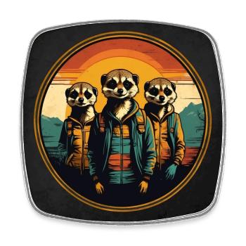 Meerkat family looking at you - Square fridge magnet - white - Front