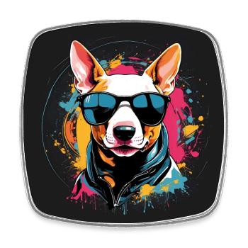 Colorful cool bull terrier with sunglasses - Square fridge magnet - white - Front