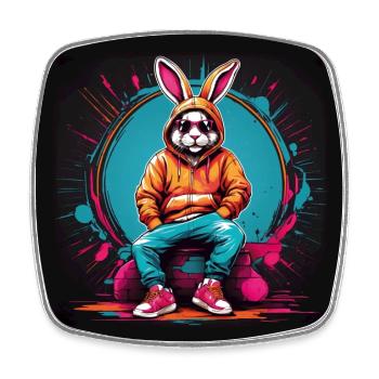 Cooler Hase Streetwear Hoodie Basecap Farbkleckse - Viereckiger Kühlschrankmagnet - Weiß - Vorne