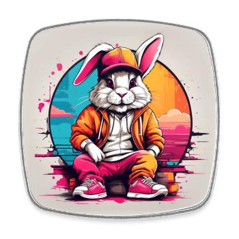 Cooler Hase Streetwear Hoodie Basecap Farbkleckse - Viereckiger Kühlschrankmagnet - Weiß - Vorne