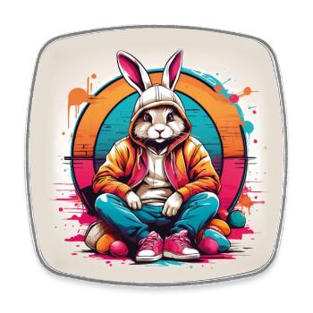 Cooler Hase Streetwear Hoodie Basecap Farbkleckse - Viereckiger Kühlschrankmagnet - Weiß - Vorne