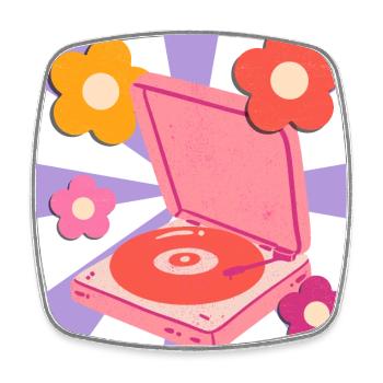 Retro Pick-up Vinyl Record Player with Flowers - Square fridge magnet - white - Front