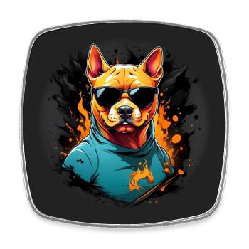 cool american bulldog with sunglasses - Square fridge magnet - white - Front