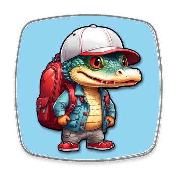 Little cute crocodile in outdoor look - Square fridge magnet - white - Front