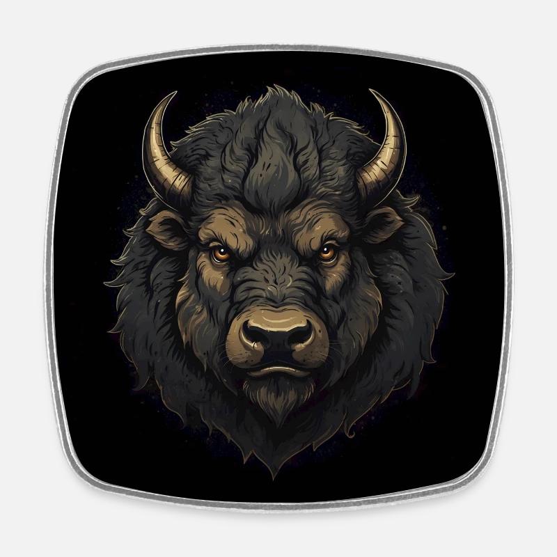 Portrait de bison d’un fier taureau bison - Magnet carré - blanc