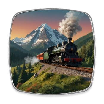 Nostalgic smoking steam locomotive with wagons - Square fridge magnet - white - Front