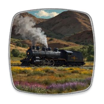Large Smoking Steam Locomotive Tenderlokomtive - Square fridge magnet - white - Front