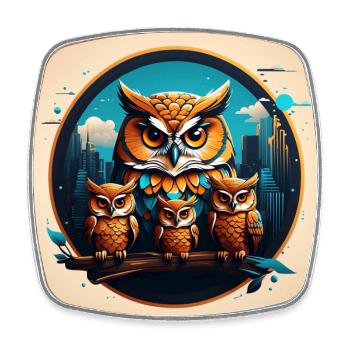 Colorful graphic owl family - Square fridge magnet - white - Front