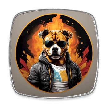 Cooler Staffordshire Terrier mit Sonnenbrille - Viereckiger Kühlschrankmagnet - Weiß - Vorne