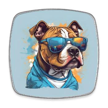 Cool Staffordshire Terrier with Sunglasses - Square fridge magnet - white - Front