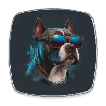 Cool Staffordshire Terrier with Sunglasses - Square fridge magnet - white - Front
