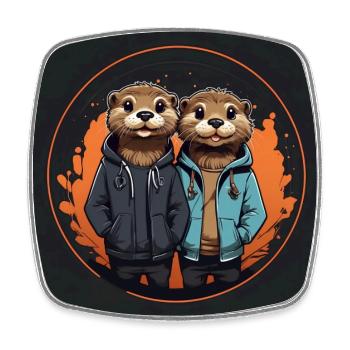 Zwei verliebte Fischotter in cooler Streetwear - Viereckiger Kühlschrankmagnet - Weiß - Vorne