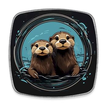 Two cute otters standing in the water - Square fridge magnet - white - Front