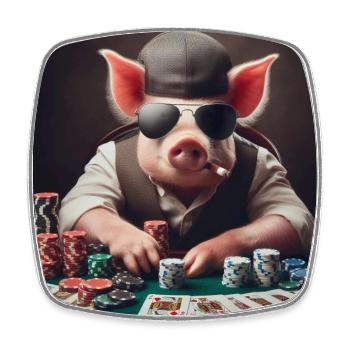 Poker Schwein - Viereckiger Kühlschrankmagnet - Weiß - Vorne