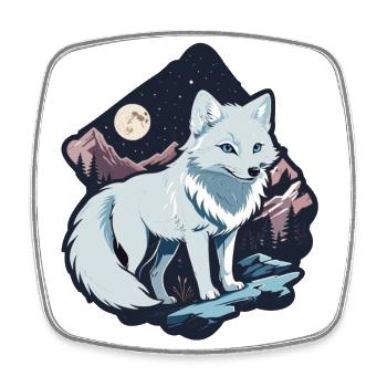 Renard arctique Lune étoiles Scandinavie Renard polaire - Magnet carré - blanc - Devant
