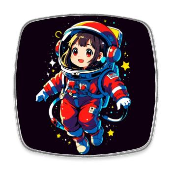 Petit astronaute féminin mignon style bande dessinée anime - Magnet carré - blanc - Devant
