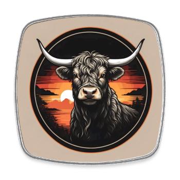 Scottish Highland Cattle Love My Highlands - Square fridge magnet - white - Front